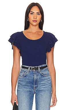 Bobi Ruffle Tee in Ink from Revolve.com | Revolve Clothing (Global)