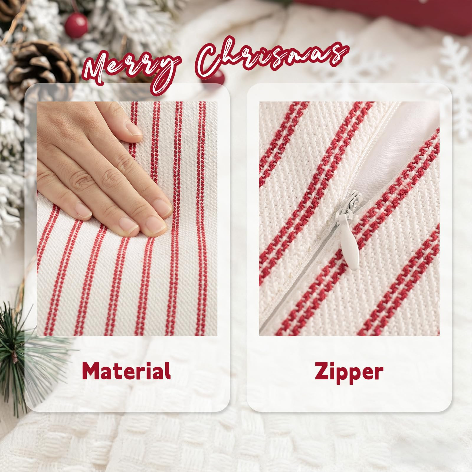 ZWJD Throw Christmas Pillow Covers 18x18 Set of 2 Striped Pillow Covers with Fringe Chic Cotton D... | Amazon (US)