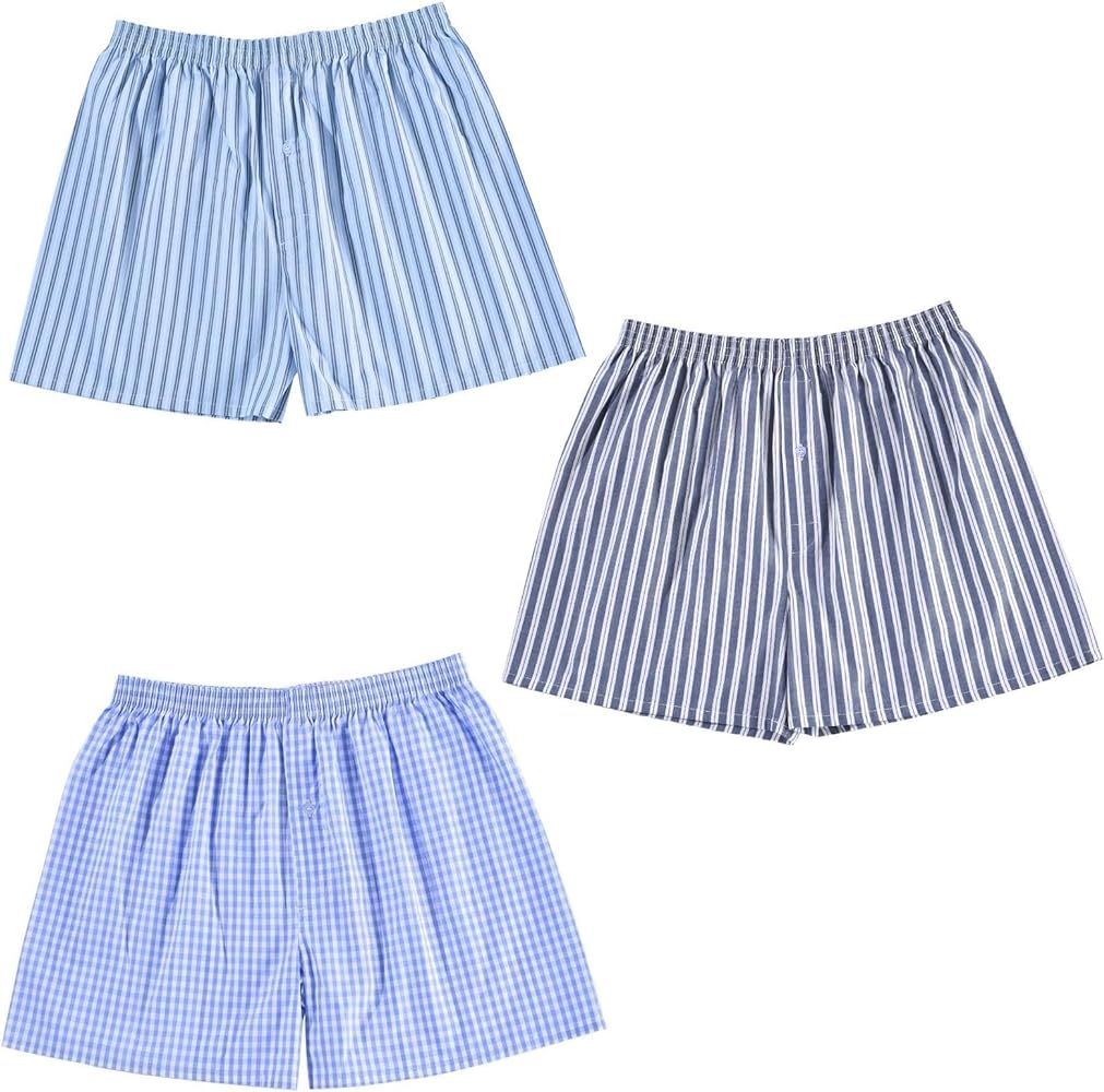 CINVIK Mens Loose Boxers 100% Cotton Short Inseam Boxer Shorts Sleep Pajamas Multipacks | Amazon (US)