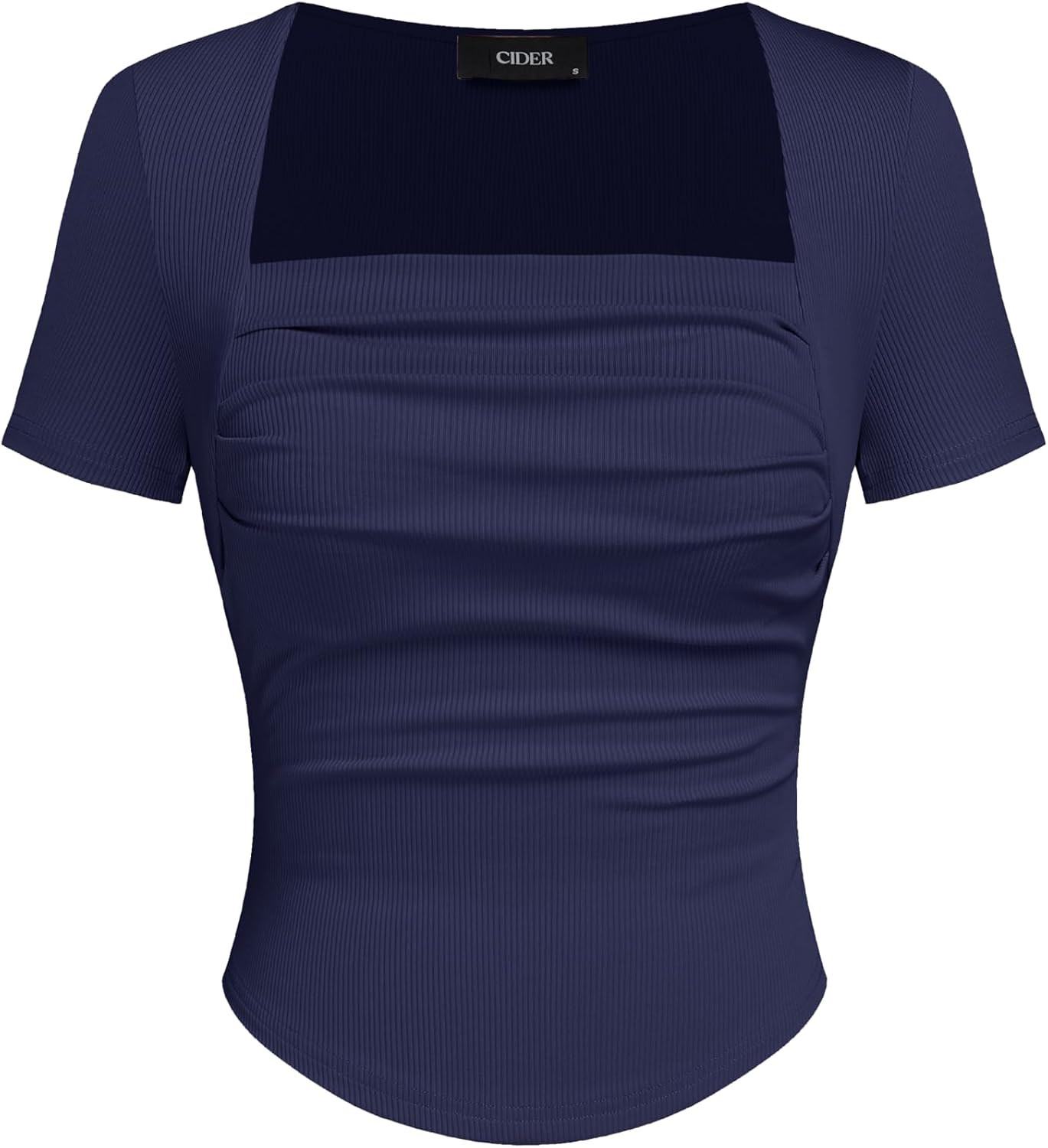CIDER Square Neck Tops for Women Ruched Short Sleeve Slim Fitted Tee Basic T Shirt Square Neck Going Out Tops | Amazon (US)
