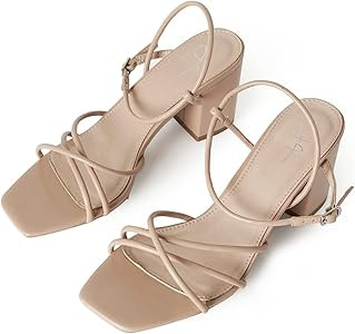 J. Adams Camila Sandals for Women - Square Open Toe Strappy Mid Block Heels | Amazon (US)