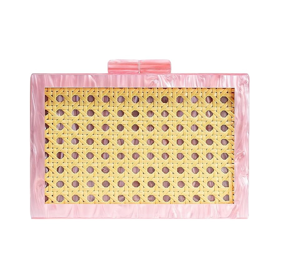 Women Elegant Rattan Acrylic Handbag Stylish Marbling Evening Bag Square Box Clutch Purse for Sea... | Amazon (US)