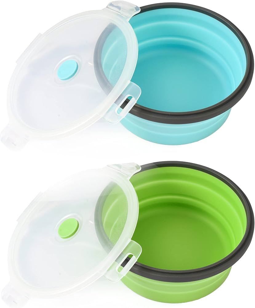 Collapsible Dog Bowls with Lids, 2 Pack Travel Dog Bowls for Small Size Dogs, Silicone Portable D... | Amazon (US)