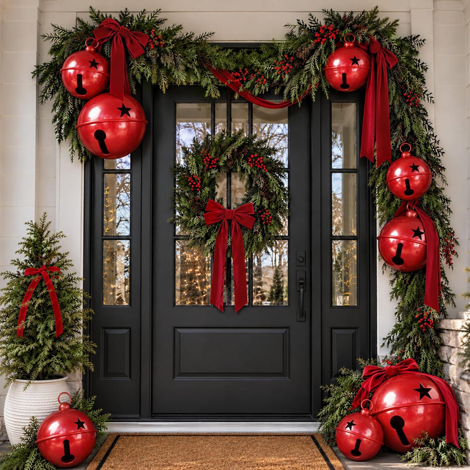 Decoración navideña, juego de 3 campanas de Navidad gigantes de metal con | Amazon (US)