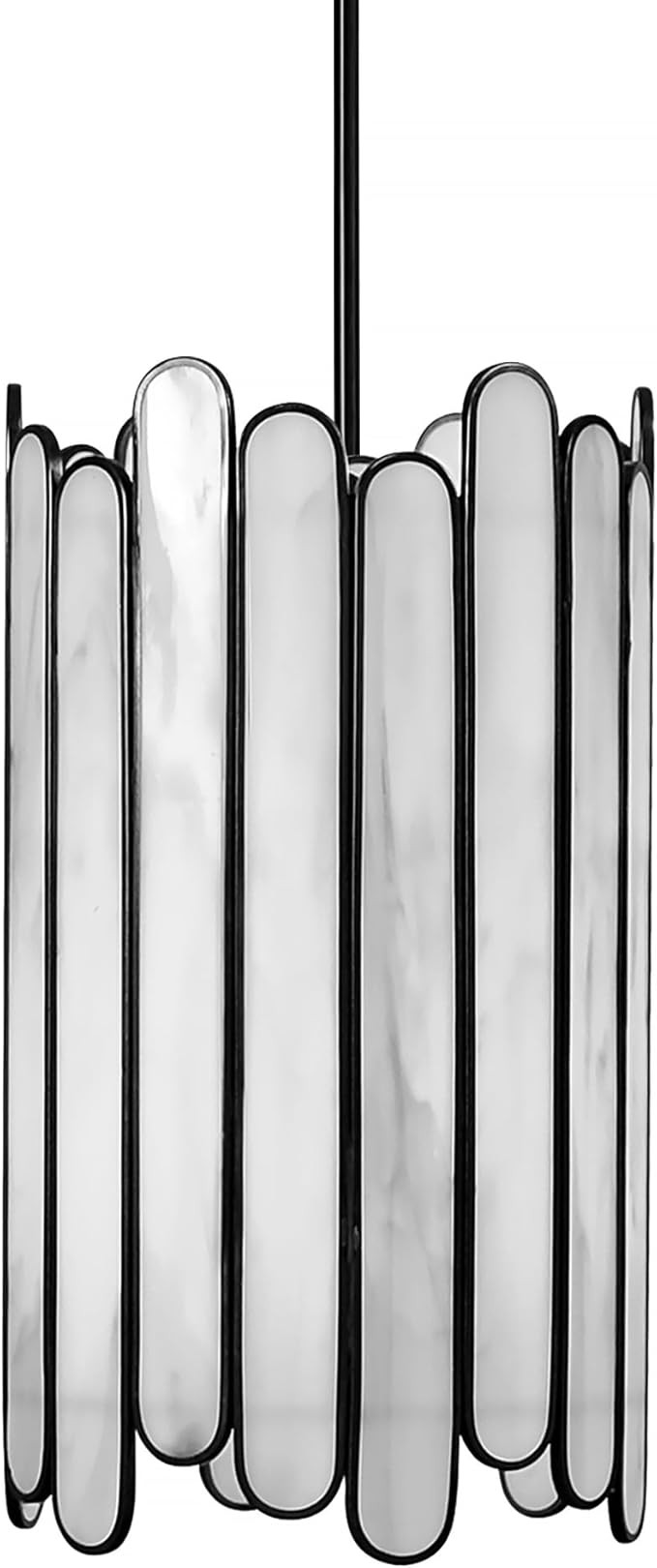 Black Modern Pendant Light 6”Dia, Tiffany White Glass Cylinder Hanging Light Fixture for Bedroo... | Amazon (US)