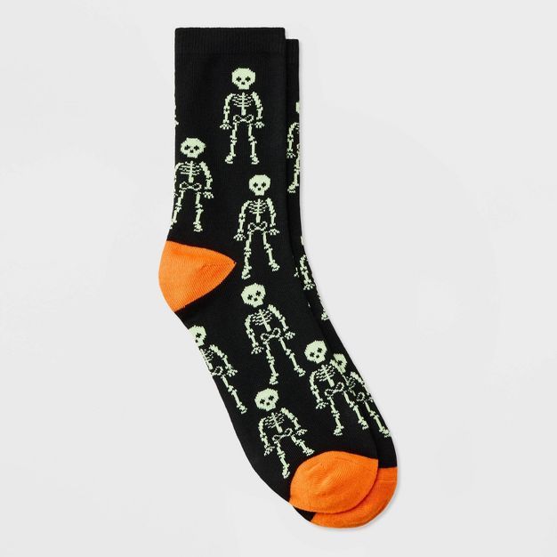 Women's Glow in the Dark Skeleton Halloween Crew Socks - Hyde & EEK! Boutique™ Black 4-10 | Target