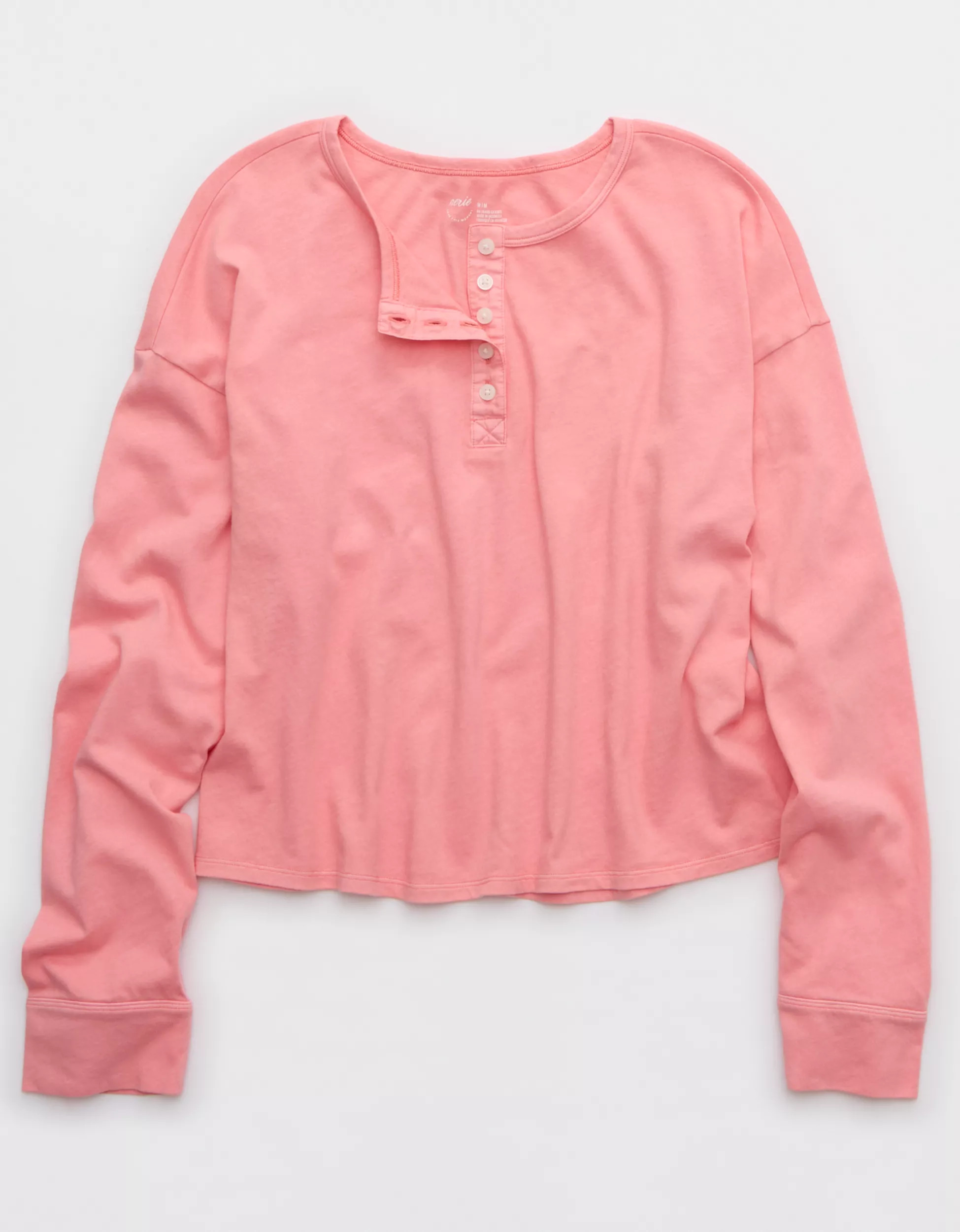 Aerie Cotton Mix Henley Long Sleeve Shirt | Aerie