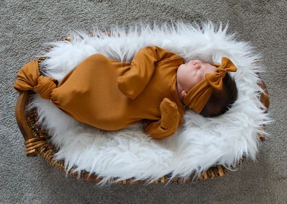Tan Newborn Knotted Gown Baby Outfit Baby Gown Newborn | Etsy | Etsy (US)