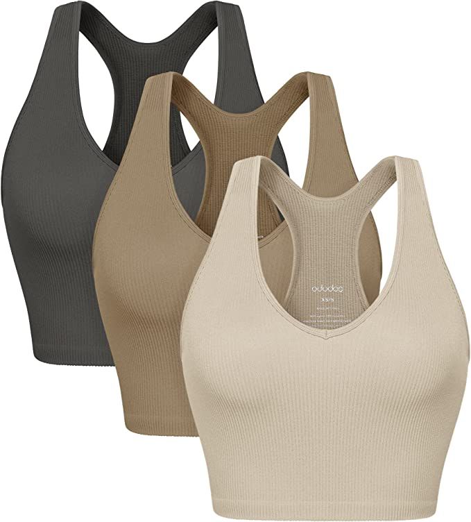 ODODOS 3-Pack Seamless Racerback Crop Tank for Women Ribbed Knit Soft Crop Tops | Amazon (US)
