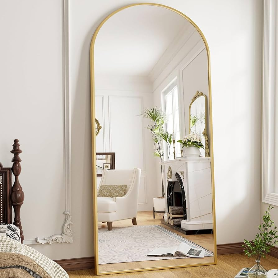 OGCAU 76"x34" Arched Full Length Mirror, Hanging Leaning or Standing Full Body Mirror, Wall Mount... | Amazon (US)