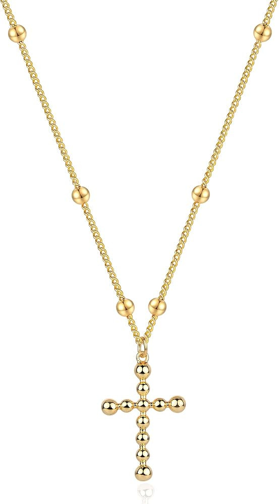 MTMY Gold Cross Necklace 14K Gold Plated Necklace for Women Gold Cross Pendant | Amazon (US)