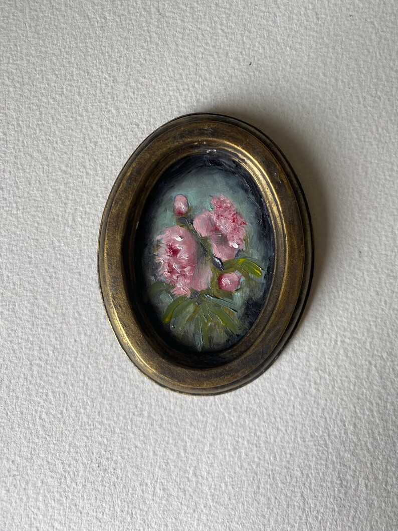Vintage Oval original Oil painting Small Peonies Antique style wall art Floral | Etsy (US)