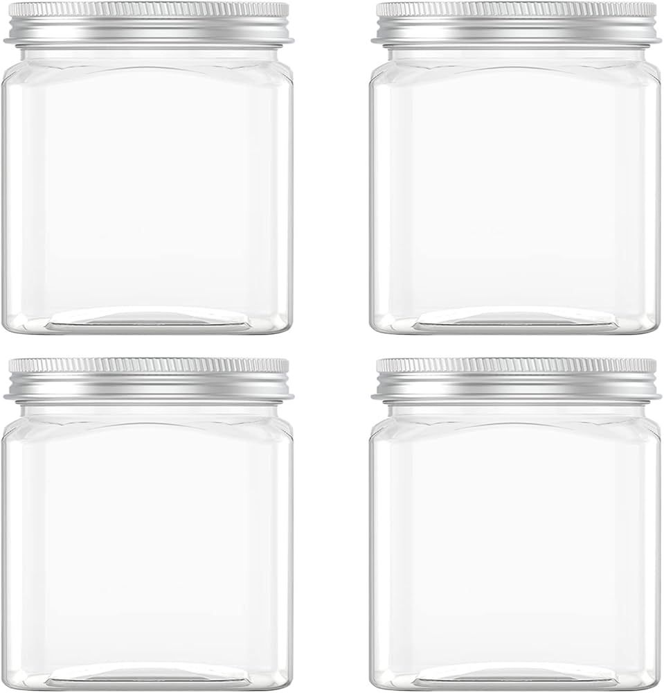 4 Pcs 24 Oz Clear Plastic Jars 720mL Plastic Containers Reusable Empty Storage Jars with Lid for ... | Amazon (US)