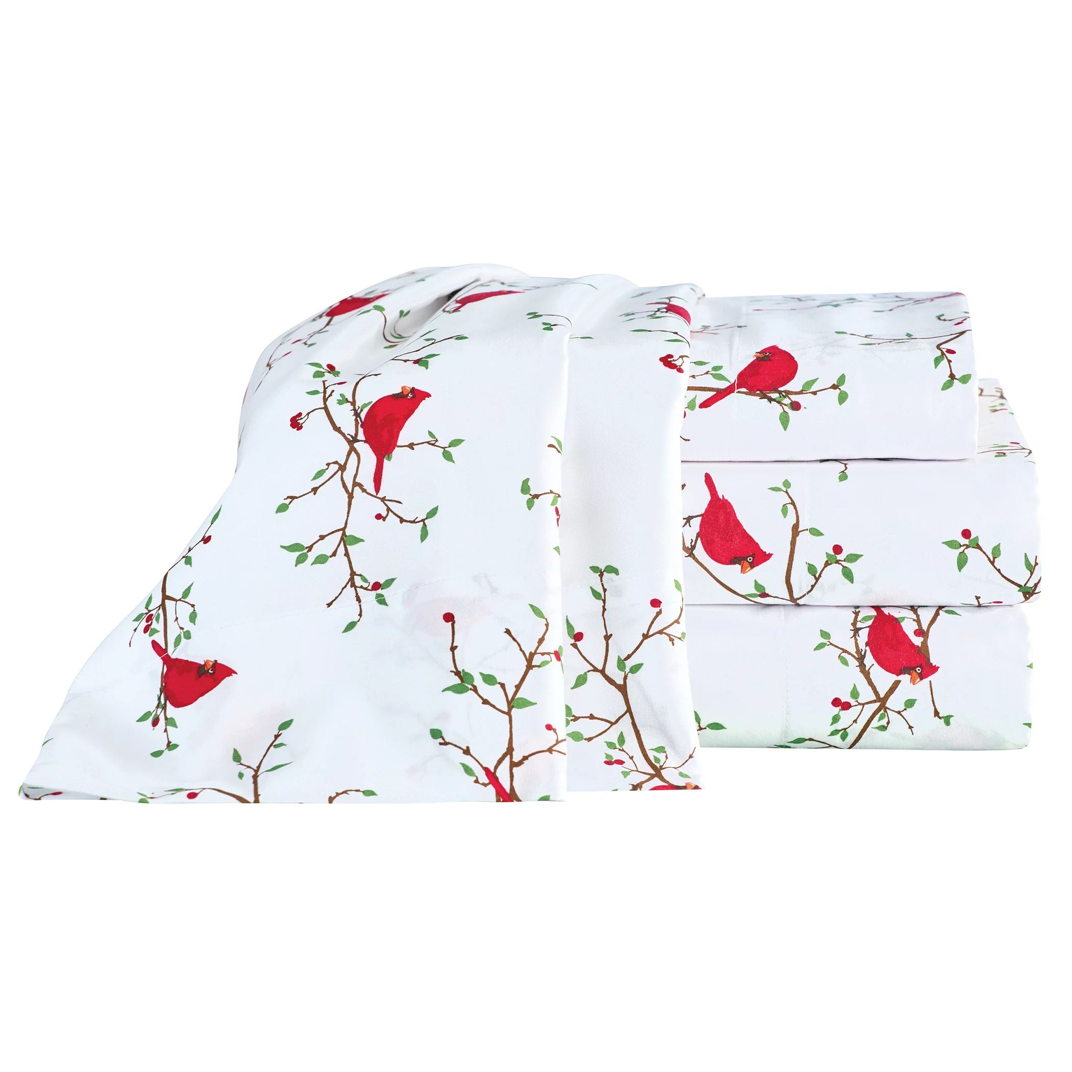 Collections Etc Holiday Cardinals on Branches Bed Sheet Set - Walmart.com | Walmart (US)