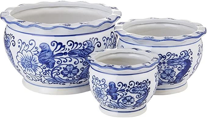 HakkaGirl Blue and White Porcelain, Flower Pots, Decorative Plant Pots for Indoor -Set of 3 | Amazon (US)