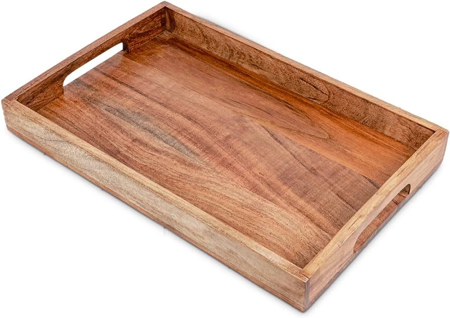 Samhita Acacia Wood Serving Tray with Handles,Wooden Serving Tray, Snack Tray, Breakfast Tray, Gr... | Amazon (US)