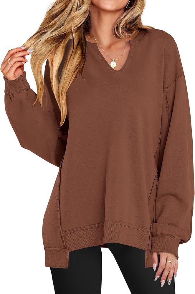 ANRABESS Womens Oversized Sweatshirt V Neck Long Sleeve Tunic Lightweight Pullover 2024 Fall Casu... | Amazon (US)