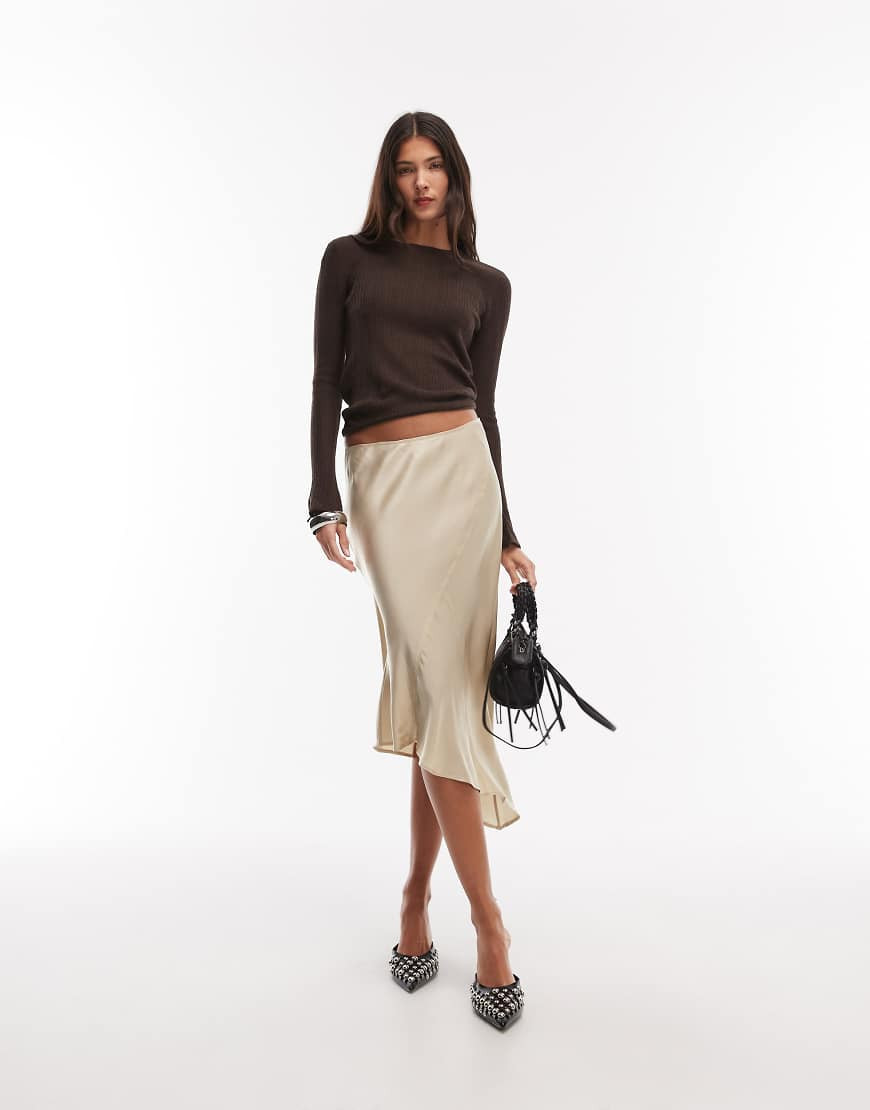 Weekday asymmetric satin skirt in beige-Blonde | ASOS (Global)