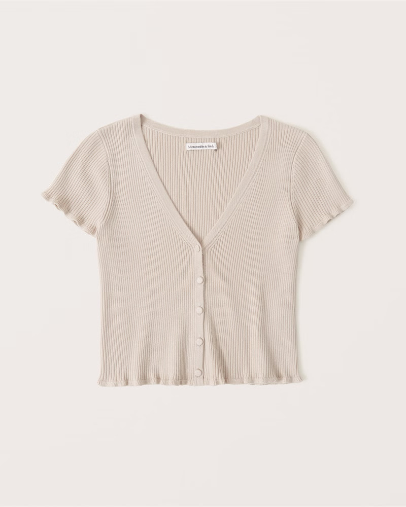 Short-Sleeve Ruffle Cardigan | Abercrombie & Fitch (US)