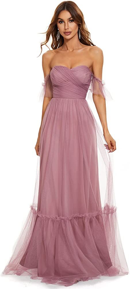 Ever-Pretty Women's Maxi Sweetheart Off-Shoulder Ruched Tulle Evening Dresses 50126-USA | Amazon (US)