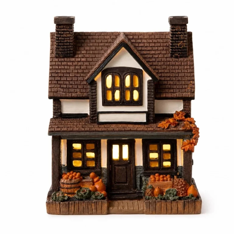 Light Up Resin Harvest Cottage - Battery Operated LED Autumn House Decor for Fall Village Display... | Walmart (US)