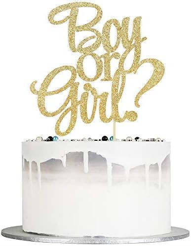 Auteby Boy or Girl Cake Topper - Gold Glitter Baby Shower Party Decorations Supplies | Amazon (US)