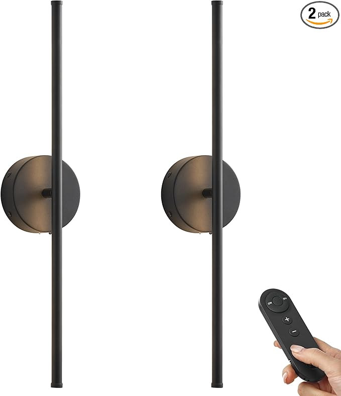 Battery Operated Wall Sconces, Dimmable Wall Sconces Set of Two, 350°Rotate, 3000K LED Black Wir... | Amazon (US)