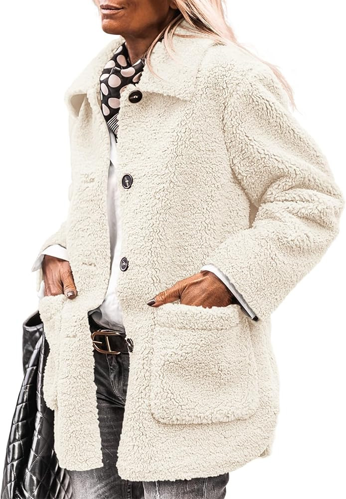 PRETTYGARDEN Women's Winter Faux Fur Coats Long Sleeve Lapel Button Down Pockets Fleece Sherpa Ja... | Amazon (US)