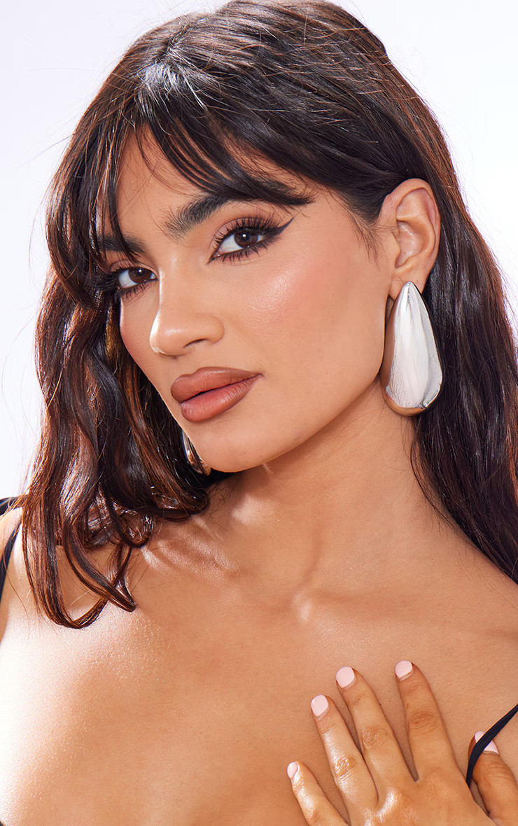 Silver Tear Drop Oversized Statement Earrings | PrettyLittleThing UK