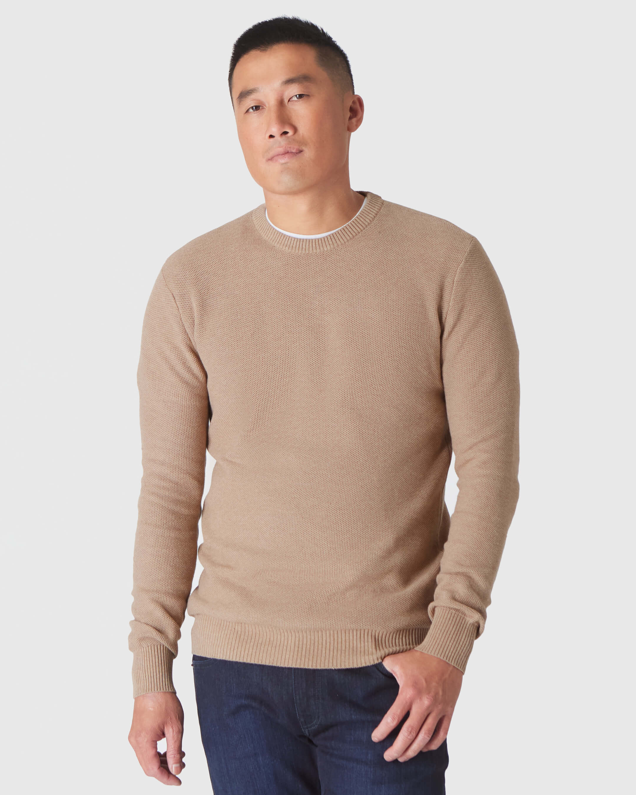 Heather Camel Pique Crew Sweater | True Classic