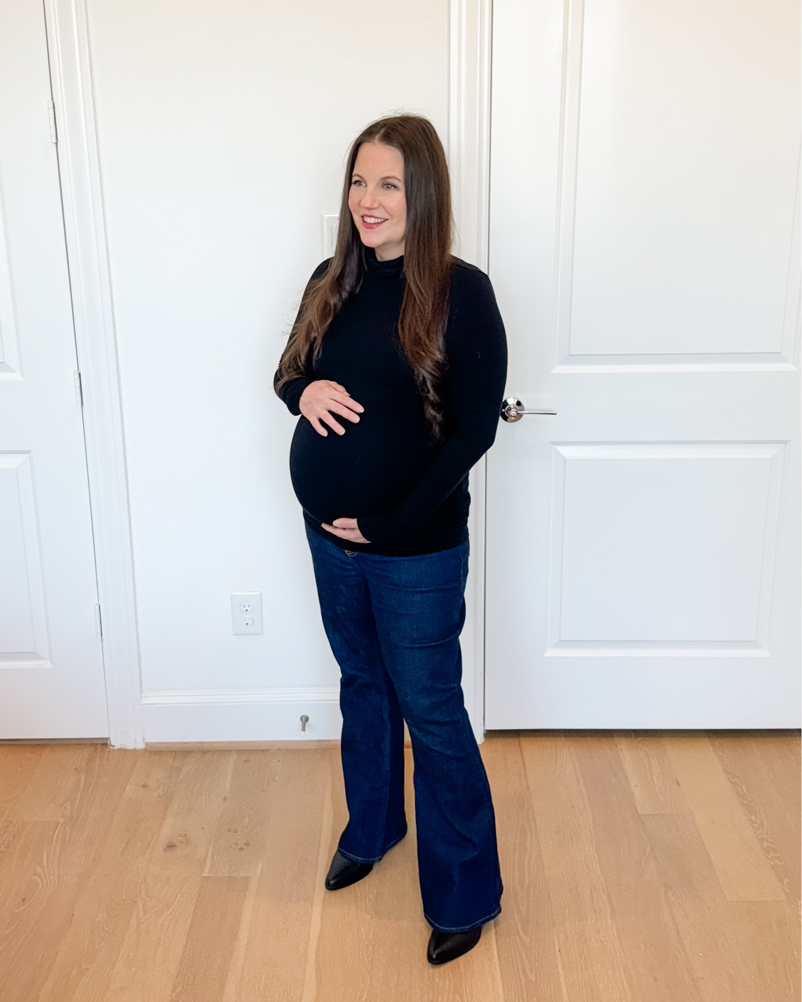 Classic + Polished

This polished maternity outfit is one of my favorite easy combinations for everyday style. A fitted black long sleeve turtleneck paired with dark blue flared jeans creates a timeless look, and these are easily the best maternity jeans for comfort and a flattering fit.

Styled with black booties, this outfit feels both classic and modern — perfect for dressing up or keeping casual during pregnancy.


#LTKSeasonal #LTKBump #LTKPetite