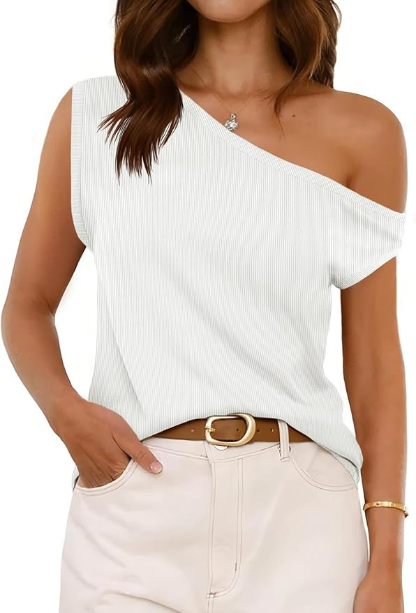 Cicy Bell Womens Off One Shoulder Tops Summer Ribbed Knit Tank Tops Trendy Casual Loose Fit Sleev... | Amazon (US)