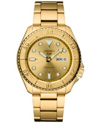 Seiko Men's Automatic 5 Sports Gold-Tone Stainless Steel Bracelet Watch 43mm - Macy's | Macy's