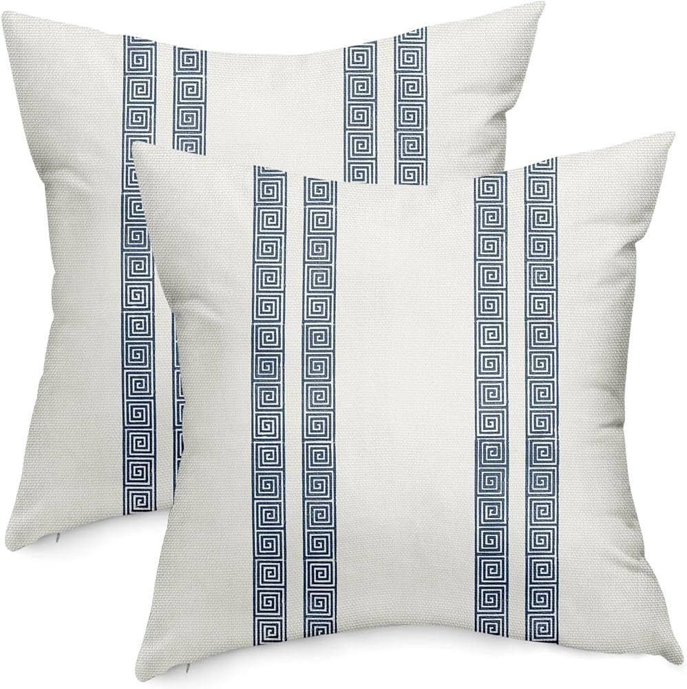 HANIOKAI Chinoiserie Pillow Covers 18x18 Set of 2, Blue and White Stripes Throw Pillow Covers Cus... | Amazon (US)