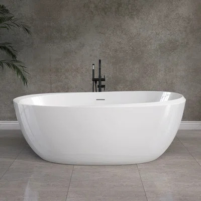 67'' x 30'' Freestanding Soaking Acrylic Bathtub Contemporary Stand Alone Tub Gloss White with Overflow and Pop-up Drain | Wayfair North America