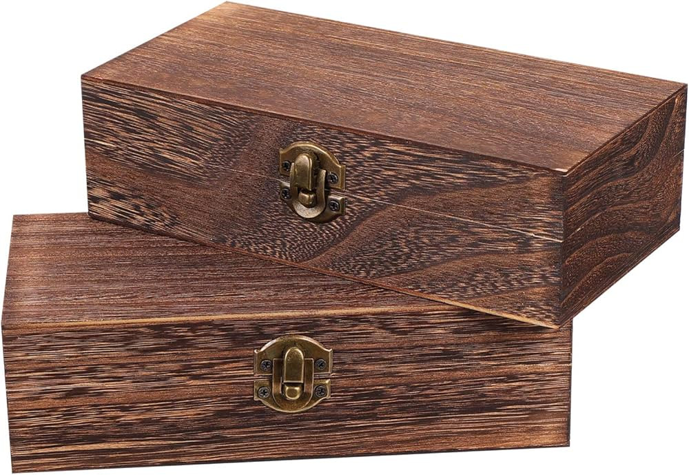 Cabilock 2pcs Wooden Boxes with Hinged Lid Unfinished Wood Treasure Chest Wood Storage Box Jewelr... | Amazon (US)