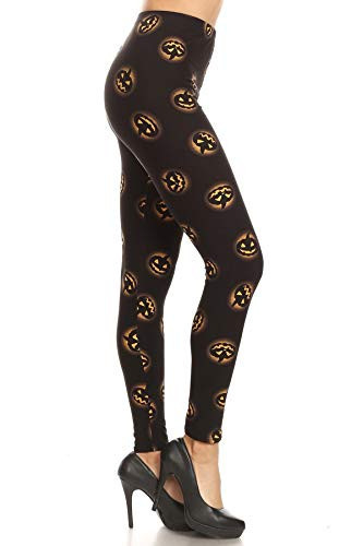Leggings Depot Women's High Waisted Skull & Halloween Print Leggings-Halloween-S817, Devil Pumpkin, 1X3X | Amazon (US)