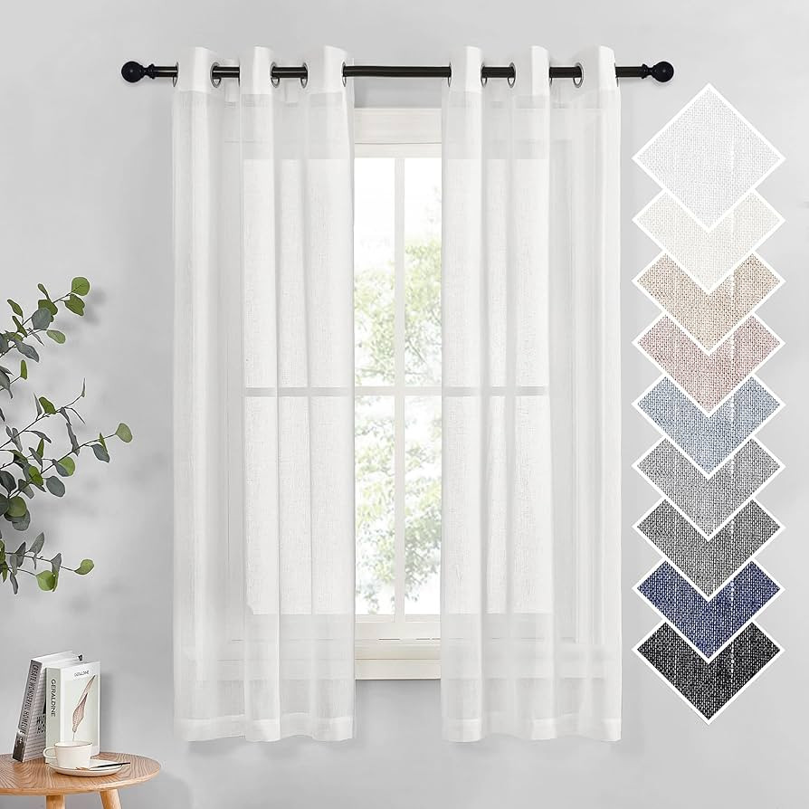 NICETOWN Linen Sheer Curtains Flax Texture for Bedroom Windows, Grommet Semi Sheer Vertical Drape... | Amazon (US)