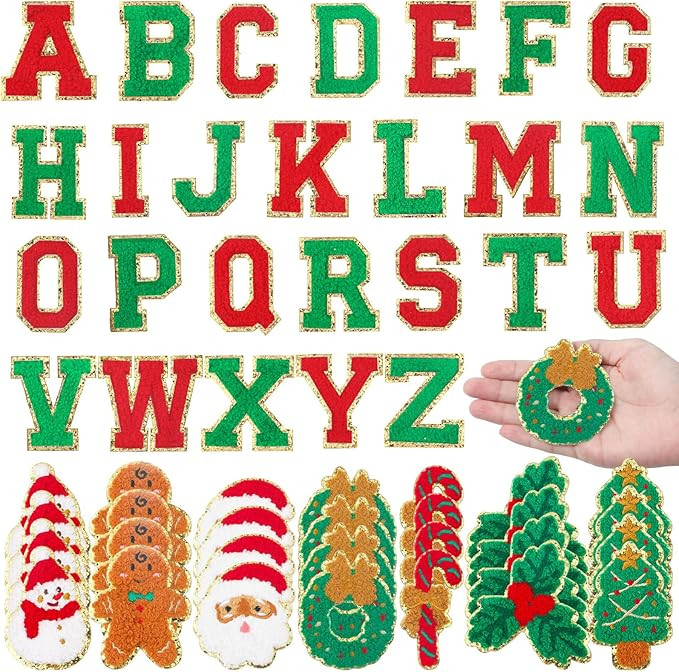 Geosar 54 Pieces Christmas Winter Iron on Patches Self Adhesive Chenille Letter Patches Xmas Iron... | Amazon (US)