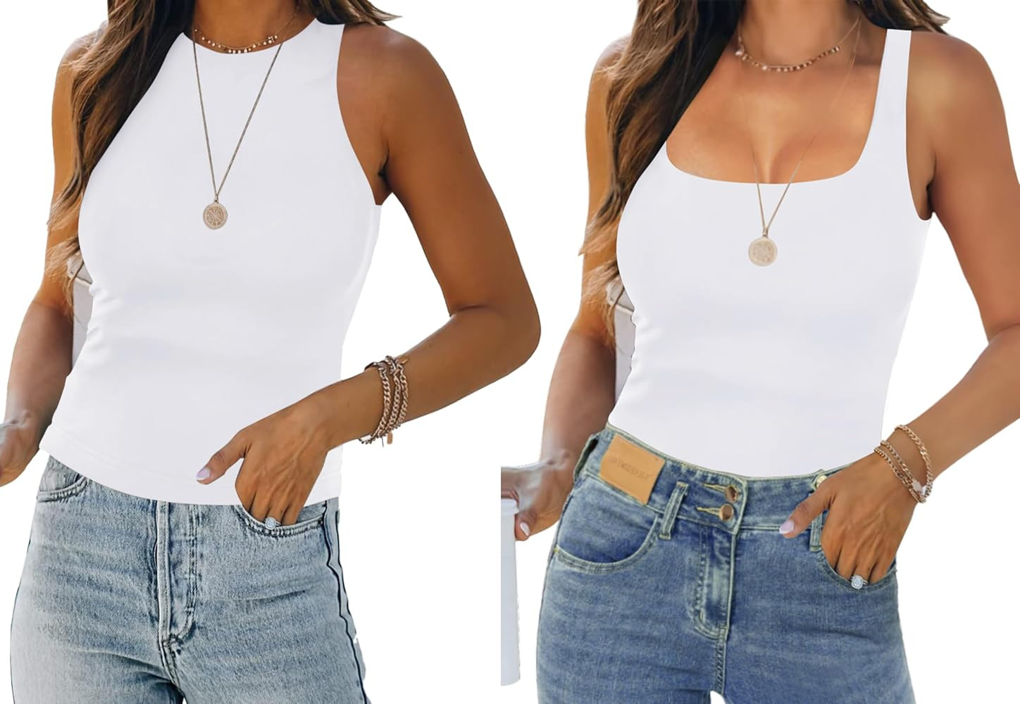 Womens Tank Tops Summer Top Halter Tops & Square Neck Tops Double Lined Fitted Tops T Shirts Blou... | Amazon (US)