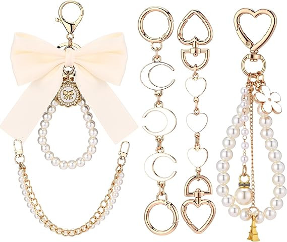 Sureio 5 Pcs Bag Extender Chain Pearl Purse Chain Ribbon Bow Keychain Extender Bag Strap Purse Ch... | Amazon (US)