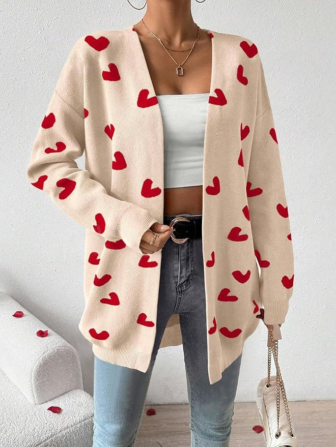 Womens Cute Heart Cardigans Oversized Long Sleeve Open Front Knit Sweaters | Amazon (US)