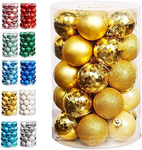 Lulu Home Christmas Ball Ornaments, 34 Ct Xmas Tree Decorations, Holiday Hanging Balls (Golden, 1.57 | Amazon (US)