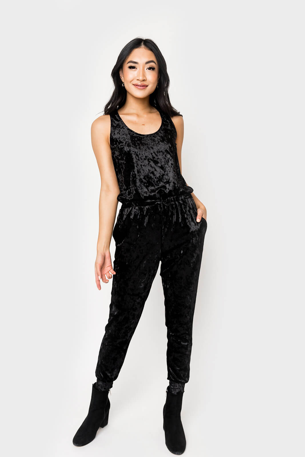 Crushed Velvet Sleeveless Jumpsuit | Gibson