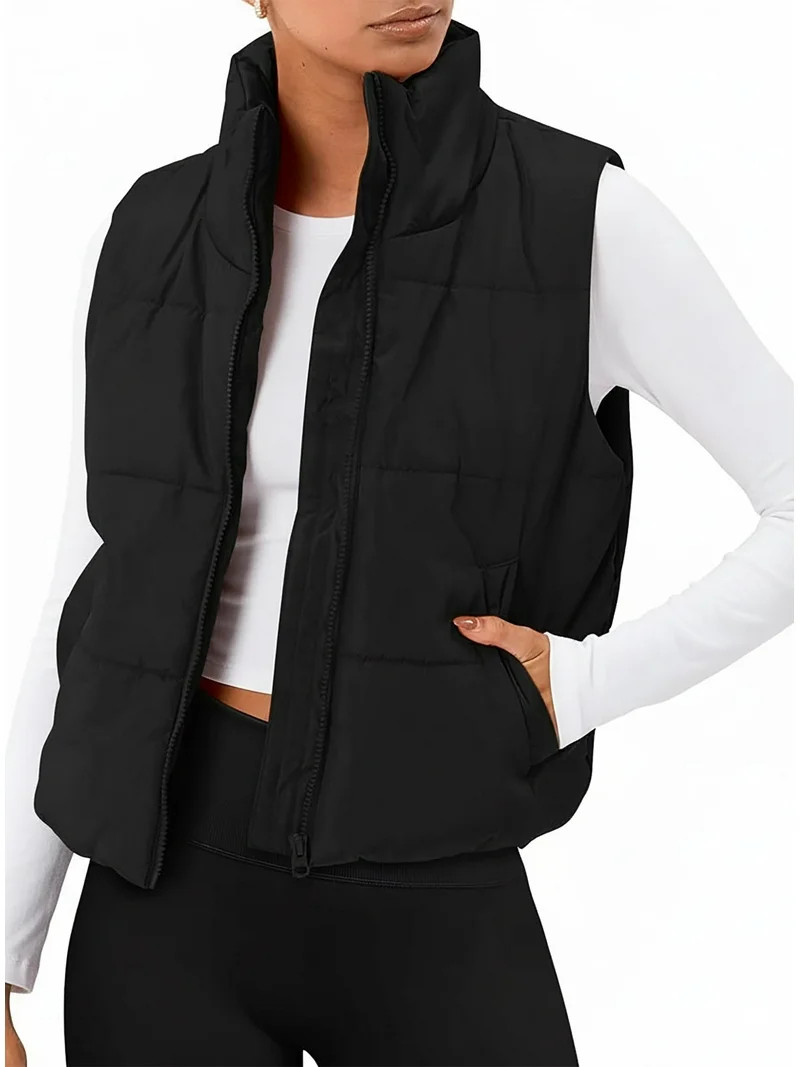 SUNBS Puffer Vest Women Sleeveless Winter Cropped Outerwear Warm Puffer Lightweight Stand-up Coll... | Walmart (US)