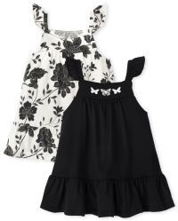 Baby Girls Short Flutter Sleeve Floral Print And Butterfly Knit Bodysuit Dress 2-Pack | The Child... | The Children's Place