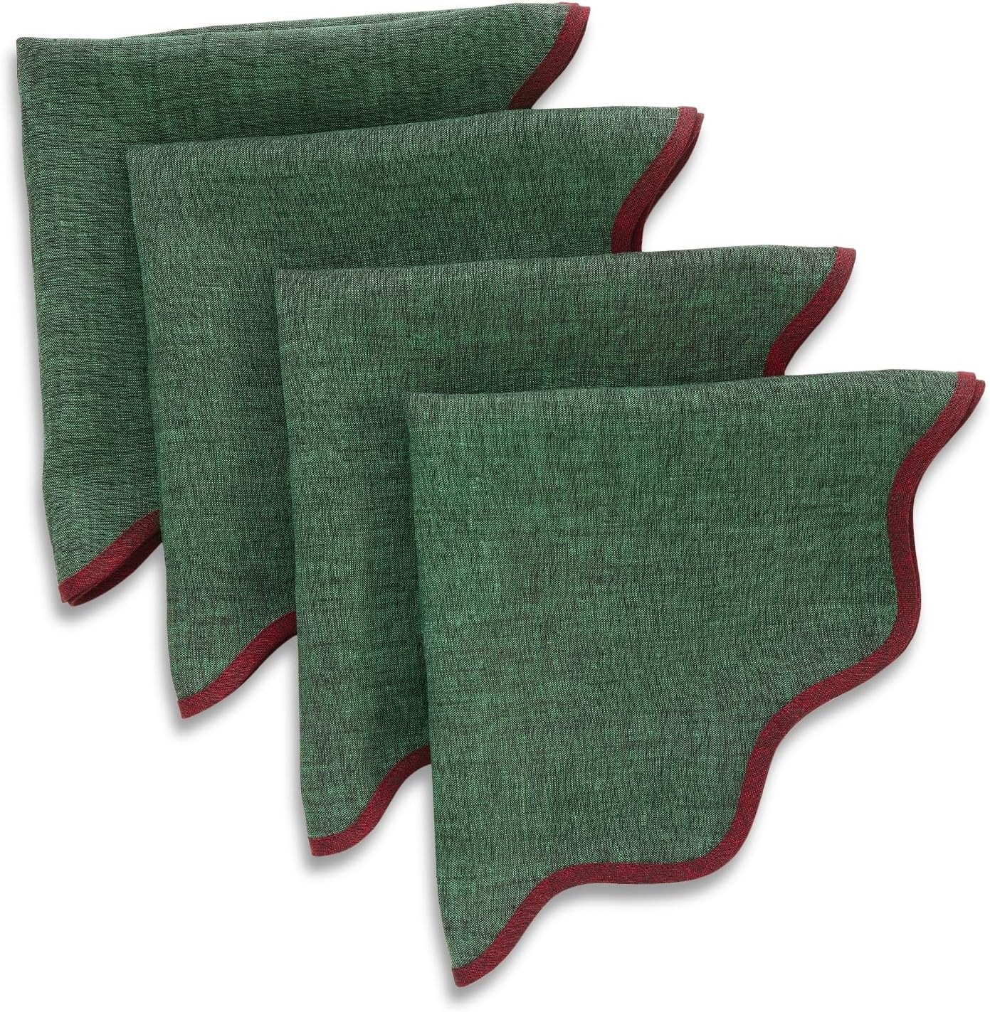 Solino Home 100% Pure Linen Napkins, 20 in Round, Red Scalloped, Set of 4 | Amazon (US)