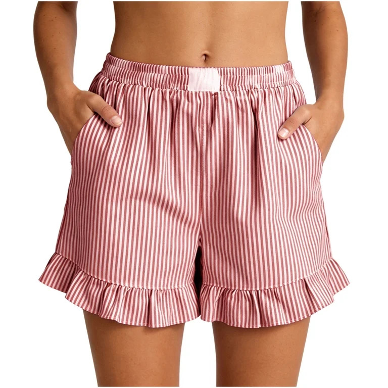 Tnhcen Women's Loose Striped Classic Shorts with Pockets & Ruffle Hem | Flax Pre - Shrunk Linen S... | Walmart (US)