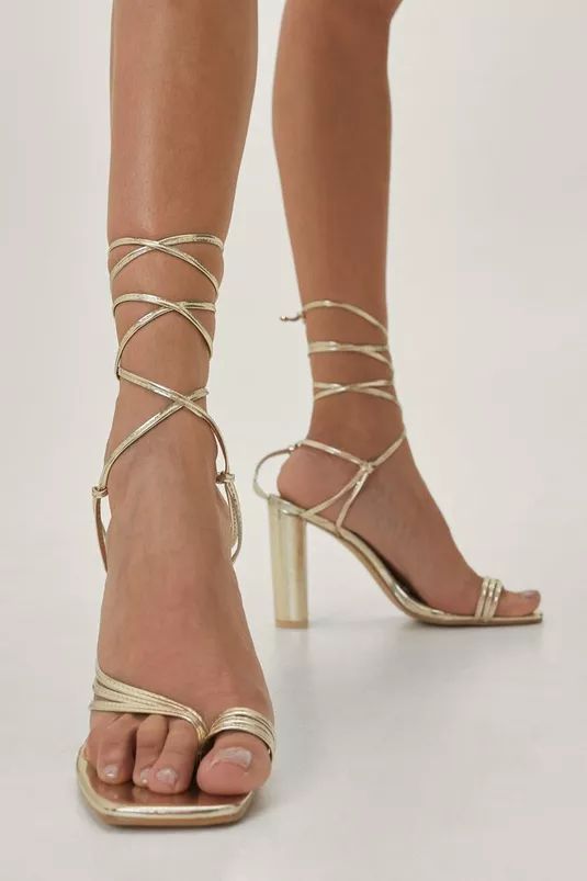 Faux Leather Strappy Toe Post Heels | Nasty Gal (US)