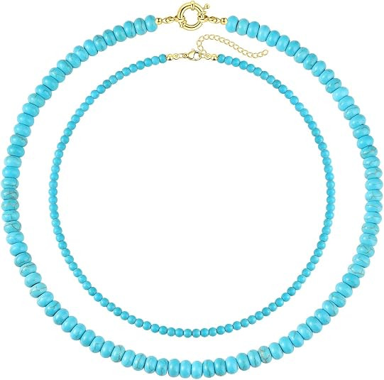 CACASDAN 2Pcs Beaded Gemstone Necklaces for Women Boho Colorful Bead Choker Natural Stone Surfer ... | Amazon (US)